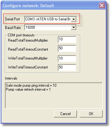 configure network dialog box serialport configure